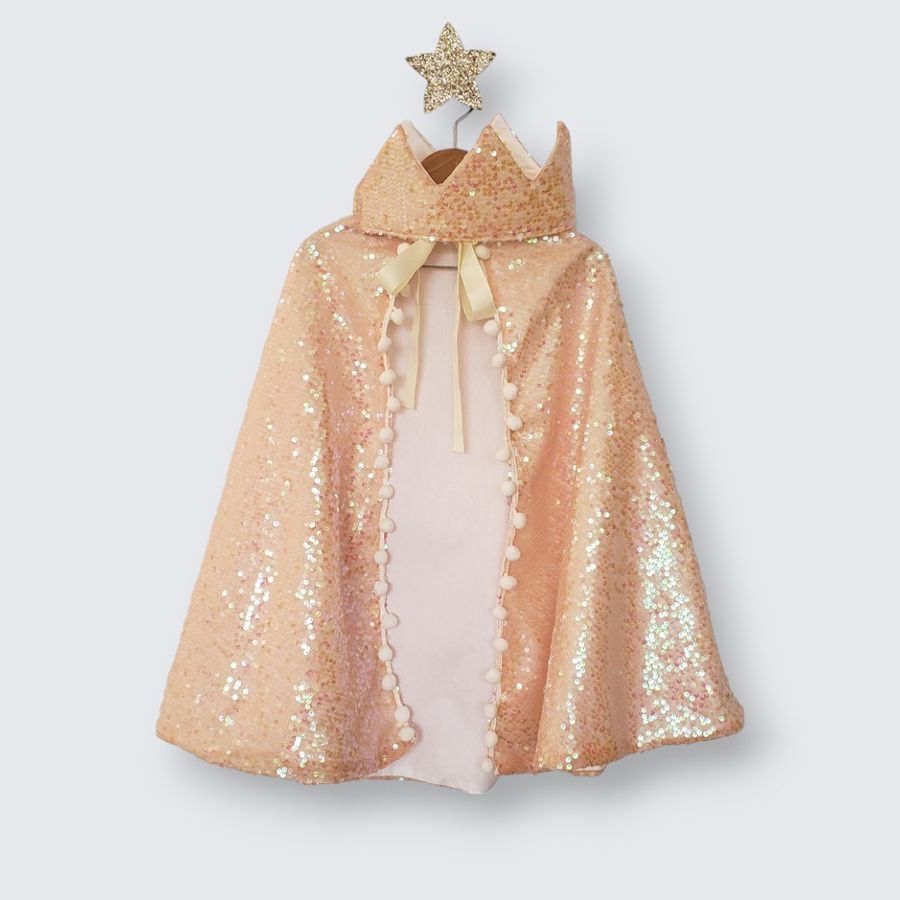 Capa Infantil Capa e Coroa Princesa Paetê Furta-cor