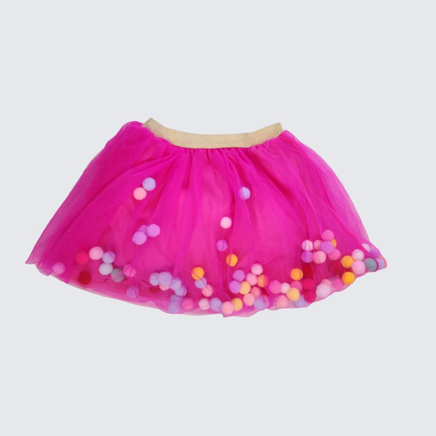 Saia Tule Pompom Pink - Minibossa