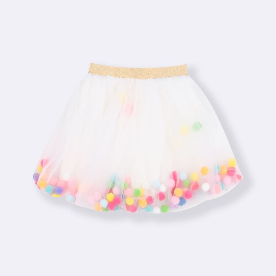 Saia Tule Pompom Off White - Minibossa