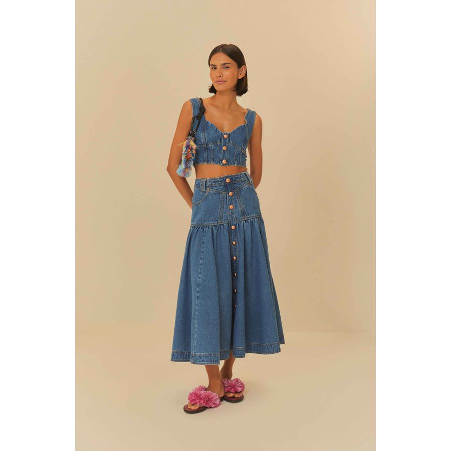 Saia Jeans Midi Gode Farm