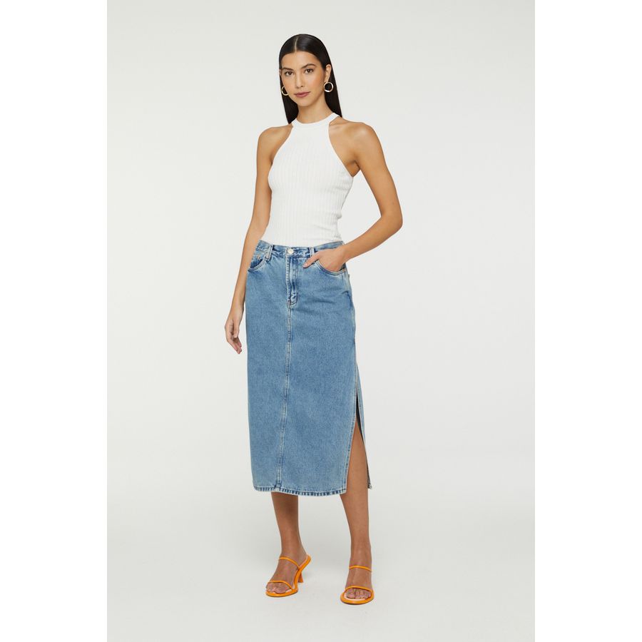 Saia Midi Jeans Fenda Lateral Animale jeans