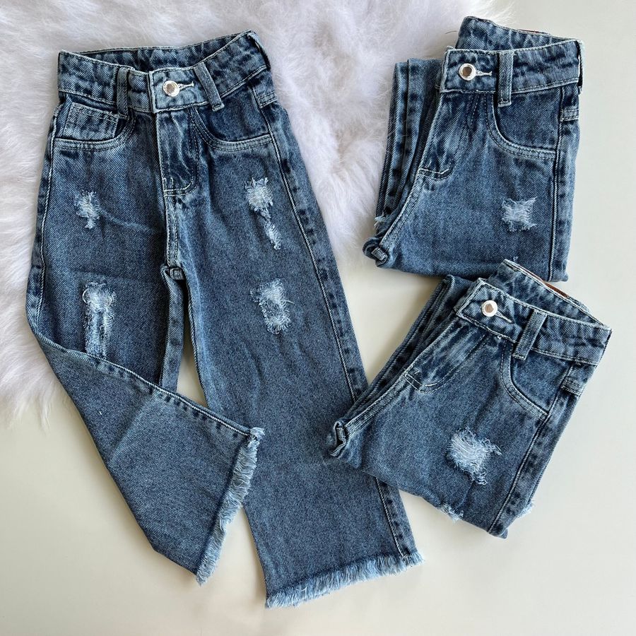 Calça jeans destroyed Wide leg