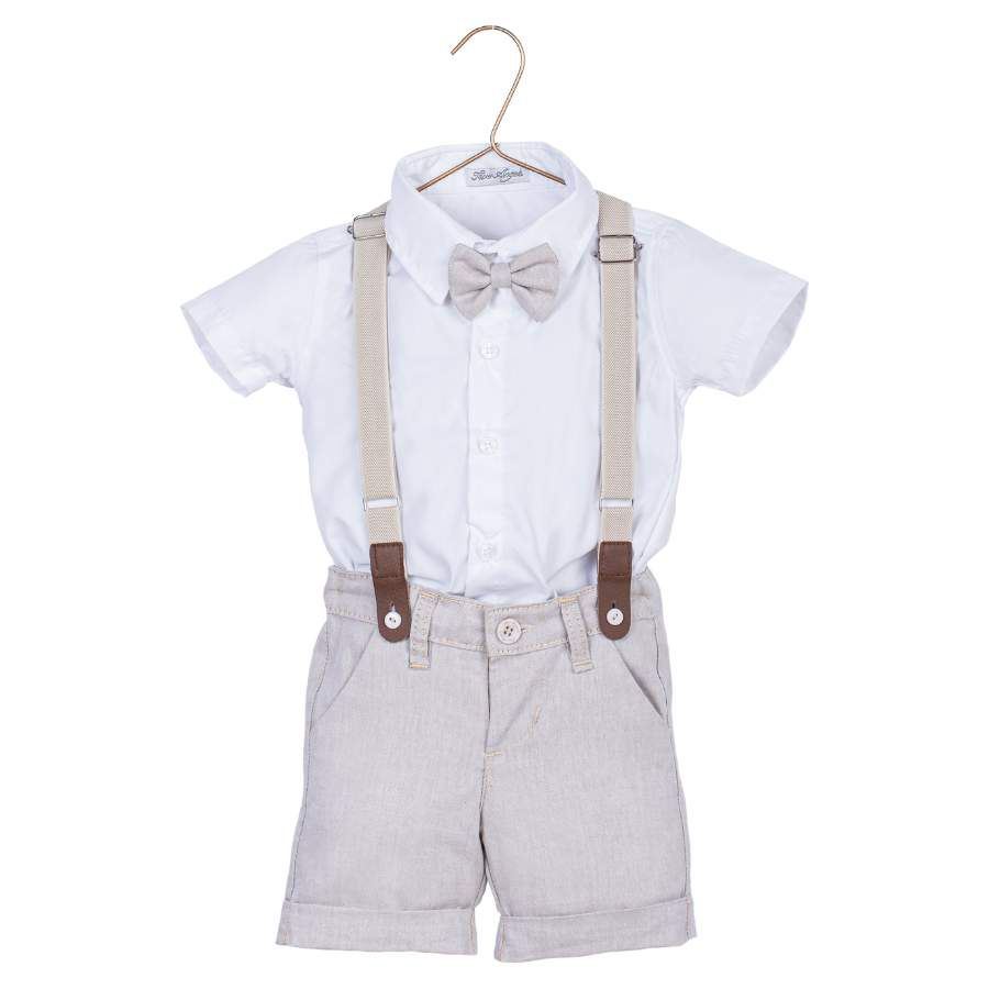 Conjunto Batizado Bermuda Oxford Bege - Petit Papillon Bebê & Criança