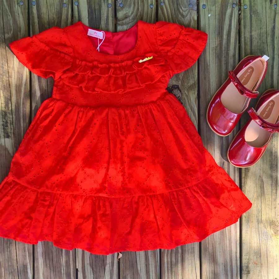 Vestido Bebê em Laise Vermelho Petit Papillon Bebê Criança