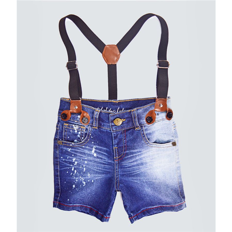 Bermuda Jeans Drops Com Suspensório - Petit Papillon Bebê & Criança