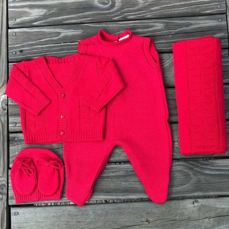 Saída Maternidade Tricot Triangulo - Vermelho - 05... - Petit Papillon Bebê & Criança