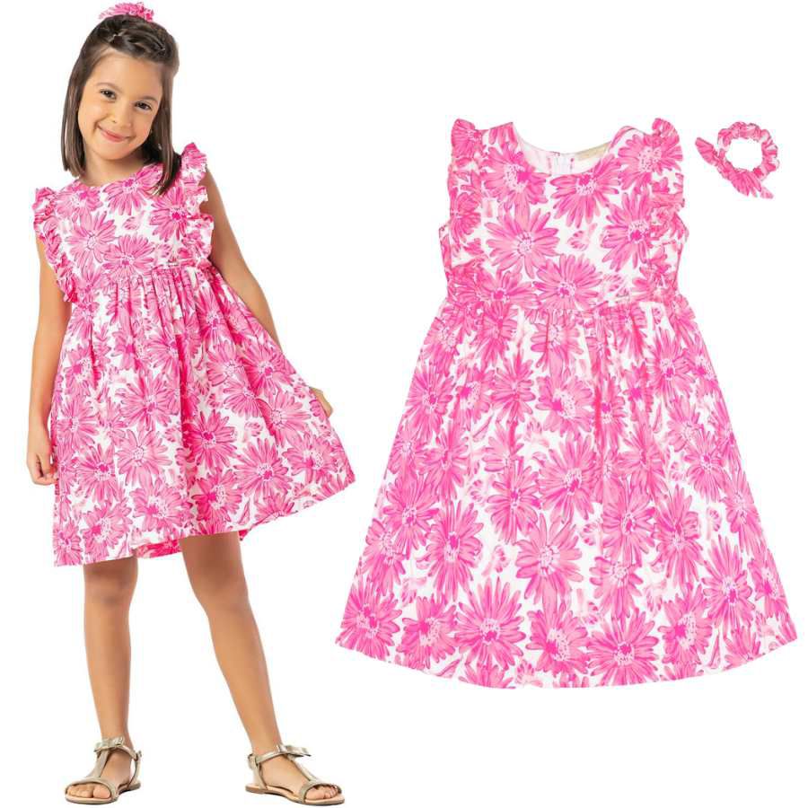 Vestido Floral Pink com chuquinha - Petit Papillon Bebê & Criança