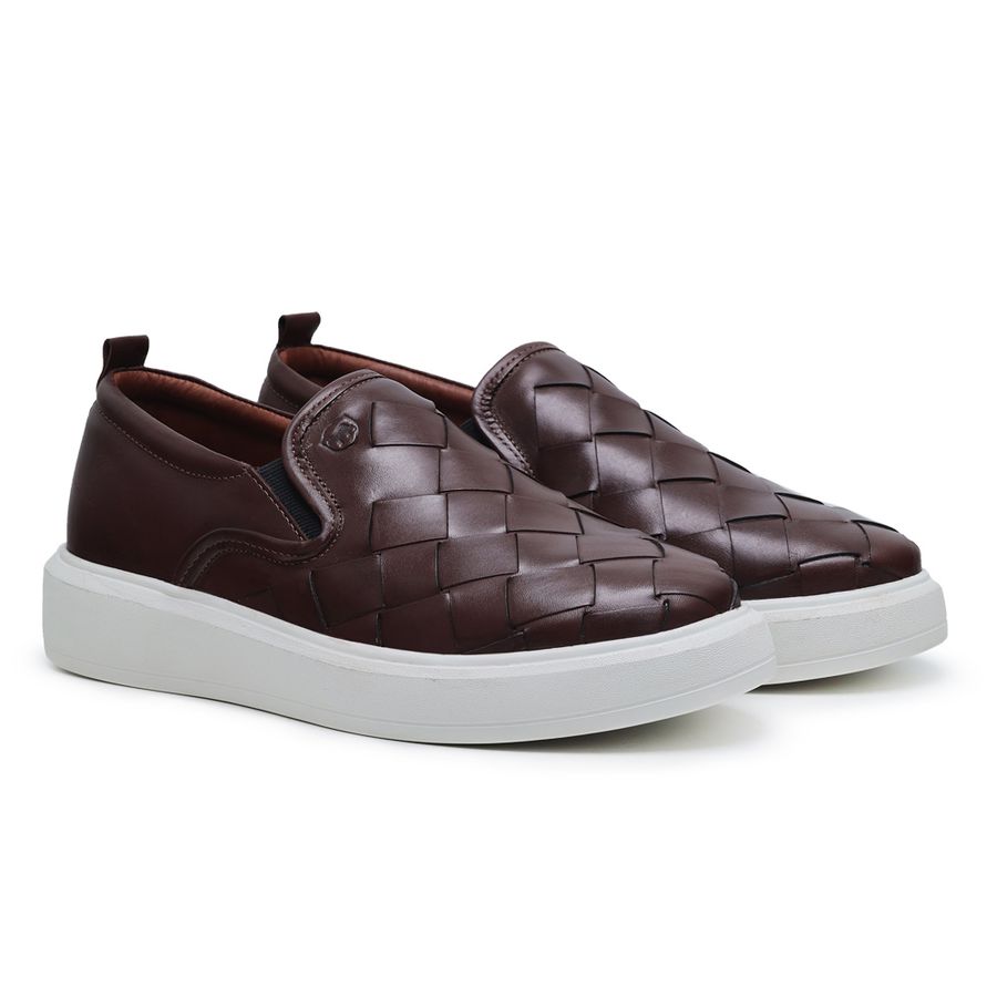 Slip On Couro Tressê Café Cloud