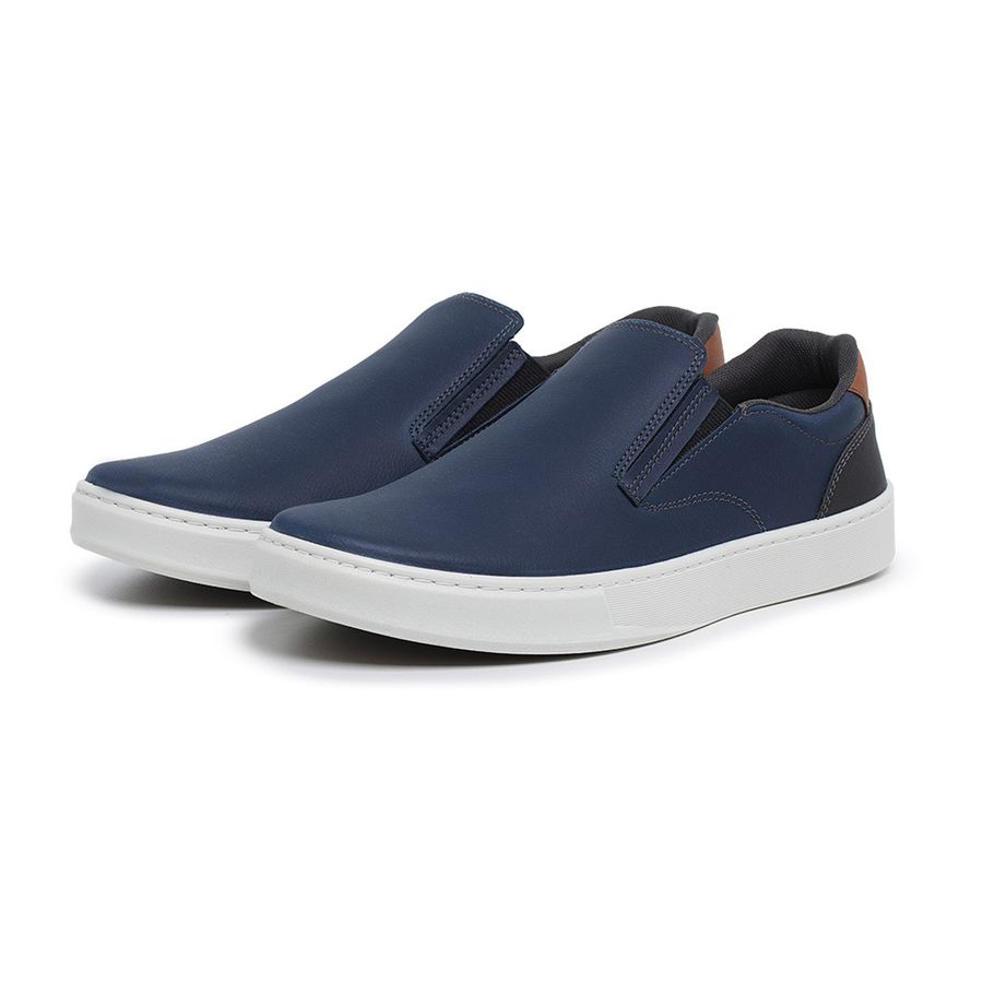 Sapatênis Slip on BS Couro Ecológico Azul Palmilha de Gel 