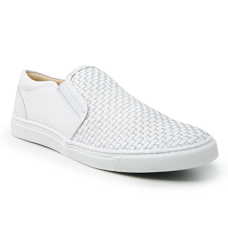 Sapat nis Slip On Tresse Couro Branca Sola Branca Forro de Couro
