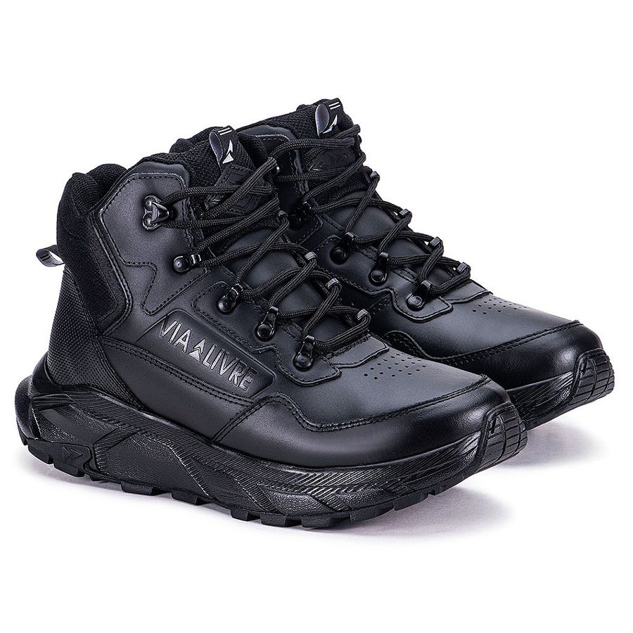 Coturno Masculino Hunter Bota Em Couro Original Sola EVA - Preto - Extra Leve
