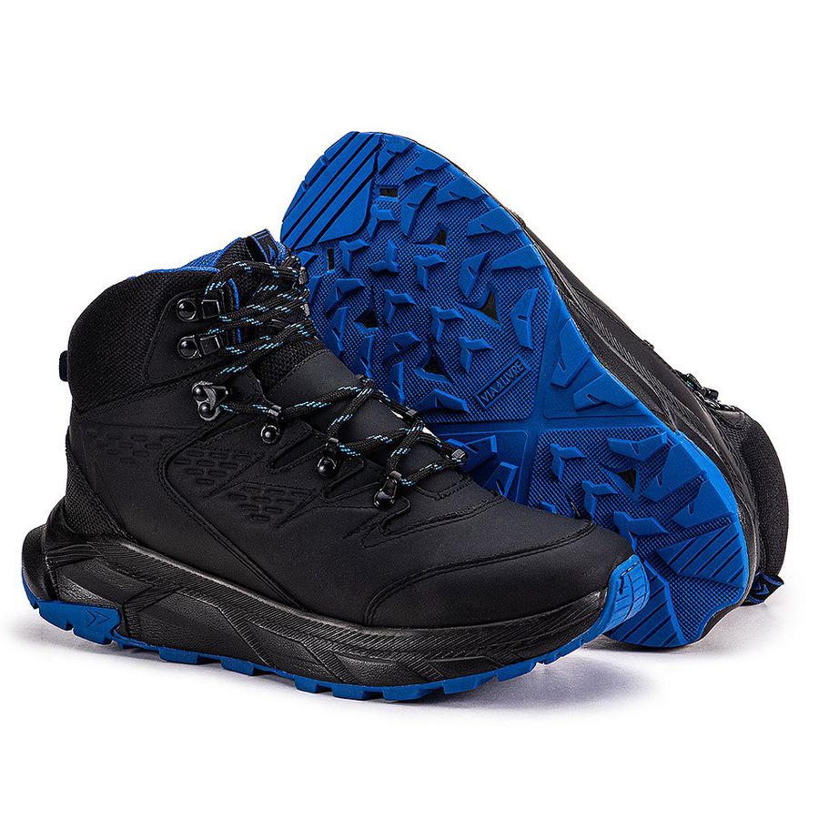 Coturno Masculino Legendários Bota Em Couro Genuíno Sola Eva Lançamento - Preto Azul - Extra Leve