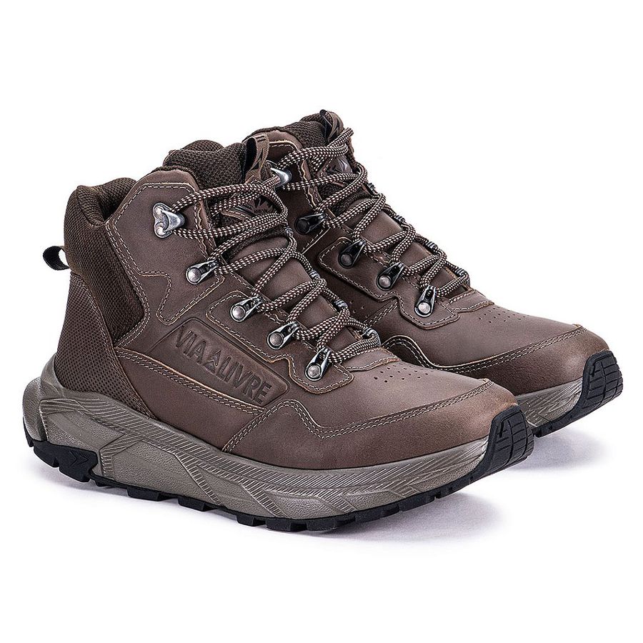 Coturno Masculino Hunter Bota Em Couro Original Sola EVA - Marrom Claro - Extra Leve