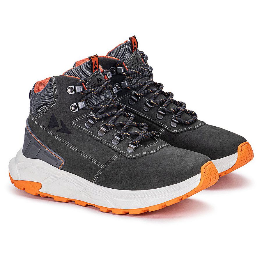 Bota Everest Coturno Masculino Couro Resistente Sola EVA Confortável - Cinza Laranja - Extra Leve