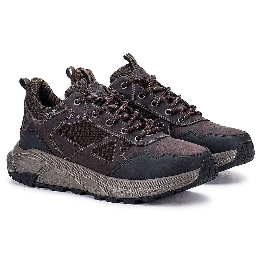 Tênis Urban Elite Masculino Em Couro Cano Curto Solado Eva Resistente - Marrom - Extra Leve
