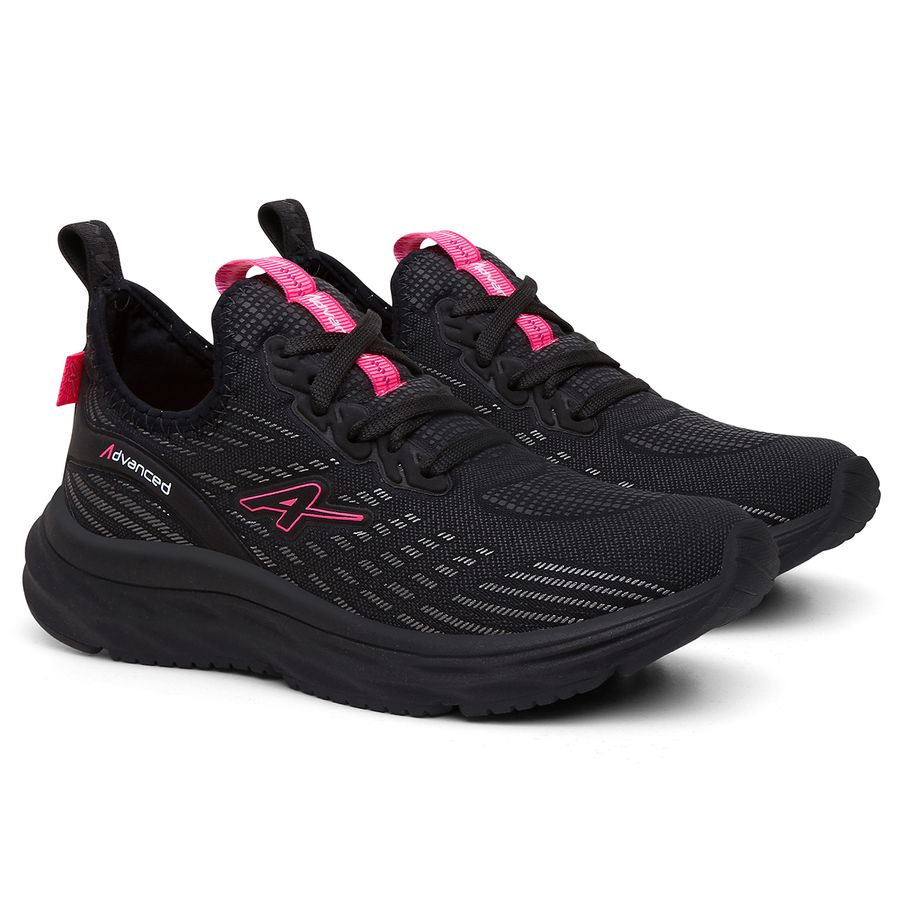 Tênis Feminino Advanced Running Corrida Caminha Academia - Preto com Rosa
