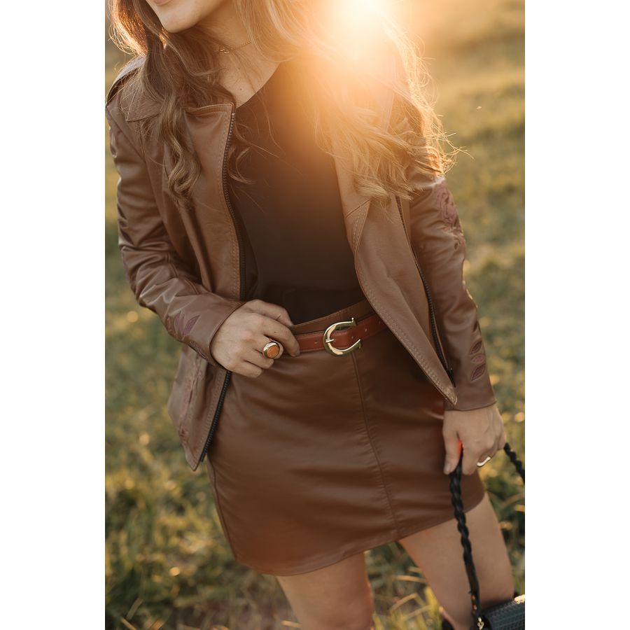 Conjunto Jaqueta Bordada e saia Couro Legitimo Zé Filó