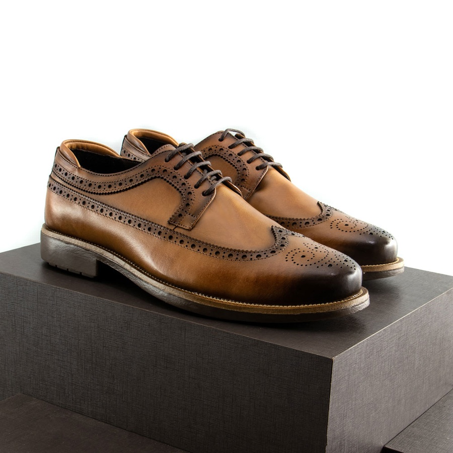 Sapato Masculino Sapato Masculino Derby Brogue Faway Mood Harken Conhaque |  Faway - Handmade Shoes