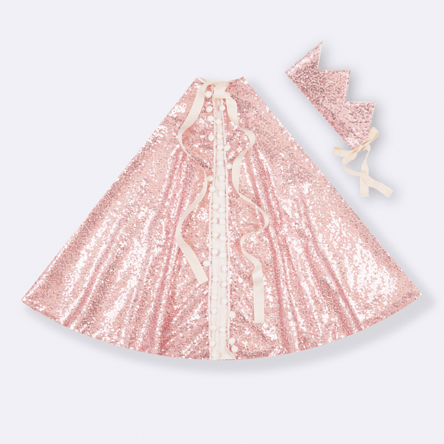 Capa Infantil Capa e Coroa Princesa Paetê Rosa Brilho