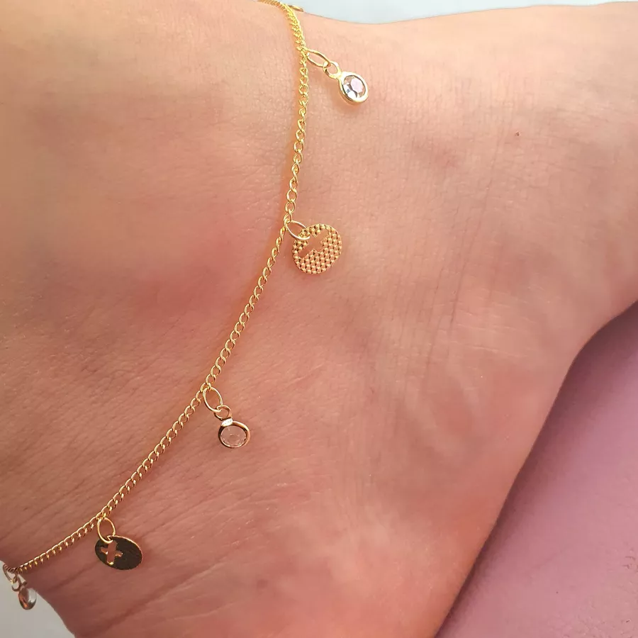 Tornozeleira Folheada A Ouro 18K Pingentes