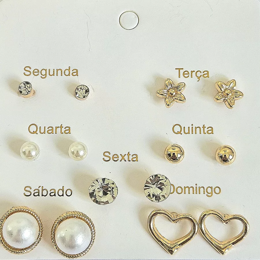 Kit De Brincos Semaninha Sortidos Dourado 