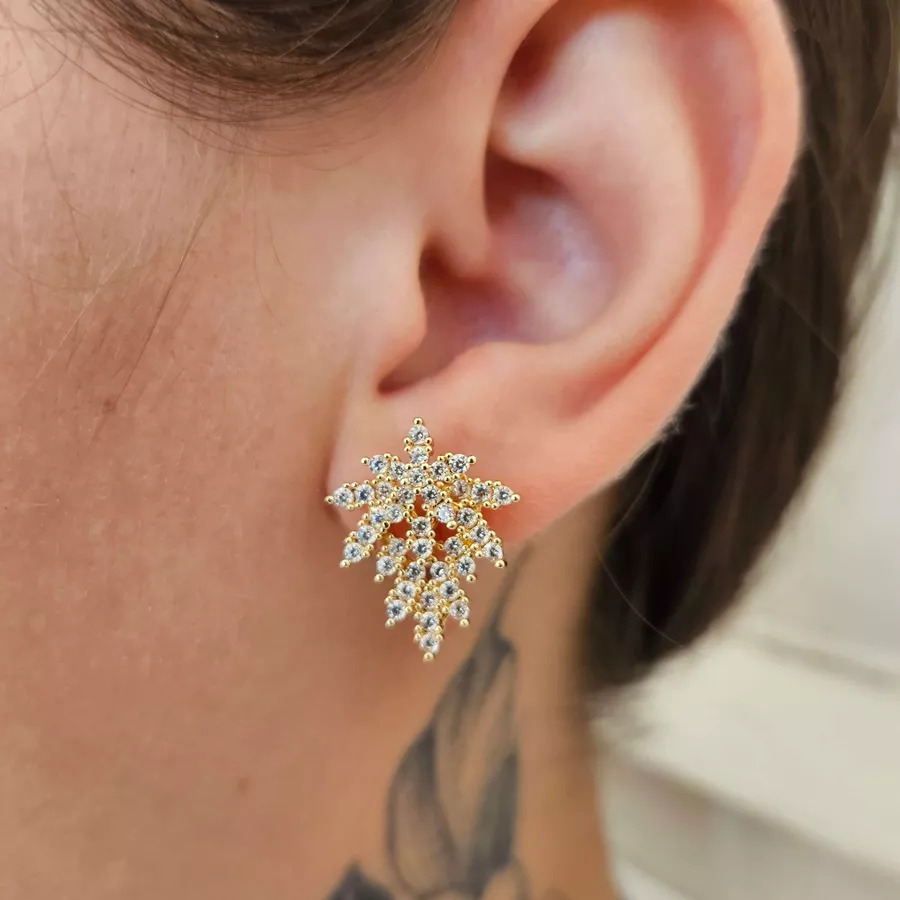 Brinco Com Zircônia Detalhado Dourado 