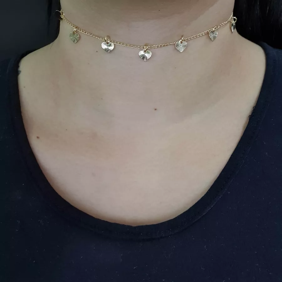 Colar Choker Folheado Dourado Coração