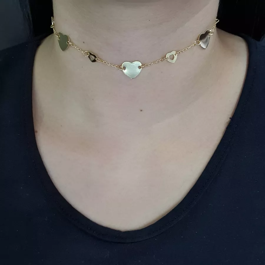 Colar Choker Folheado Dourado Coração 