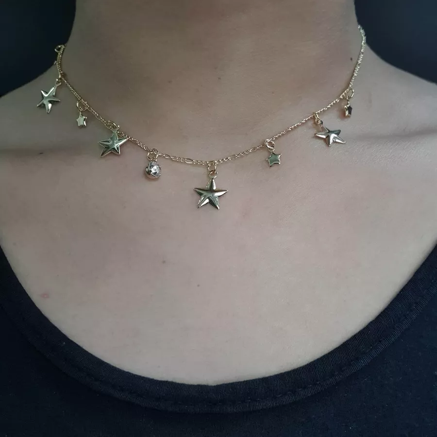 Colar Folheado Dourado Estrelas 