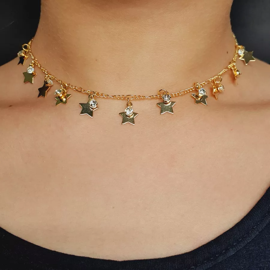 Colar Folheado Dourado Estrelas