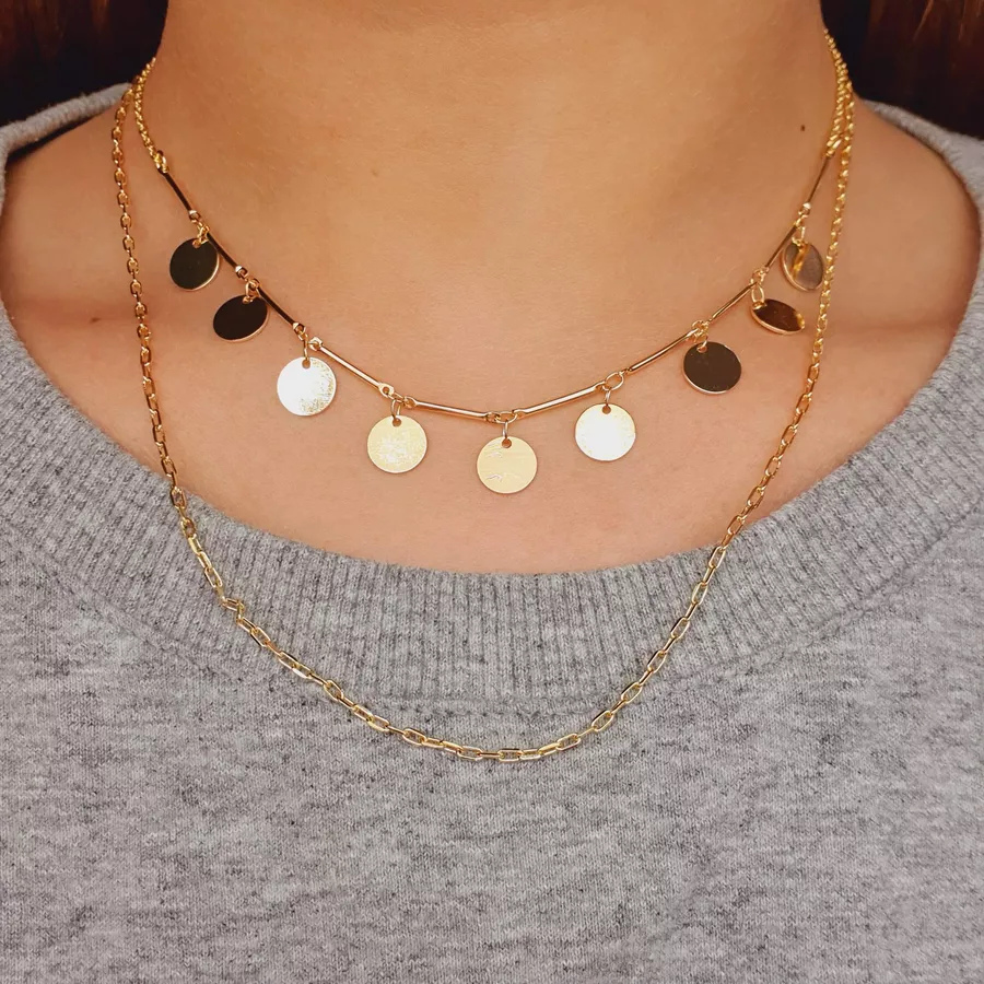 Colar Duplo Folheado a Ouro 18K Discos 