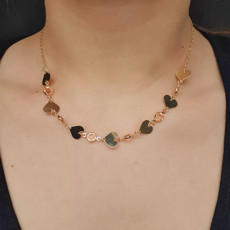Colar Folheado a Ouro 18K Coração Rosê 