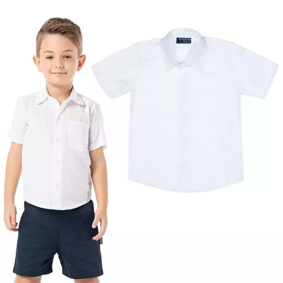 Camisa Social Branca Manga Curta - Petit Papillon Bebê & Criança