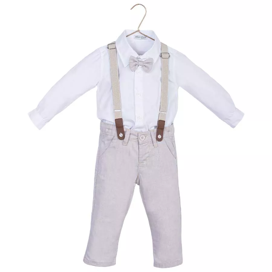 Conjunto Batizado Oxford Bege - Petit Papillon Bebê & Criança