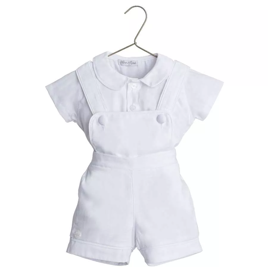 Jardineira em Linho Branca - Petit Papillon Bebê & Criança