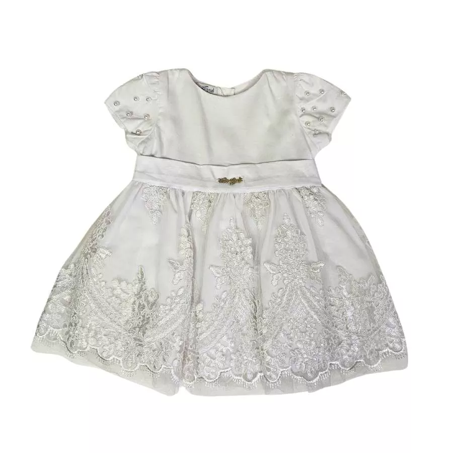 Vestido Batizado Tule com Renda e Pérolas - Petit Papillon Bebê & Criança