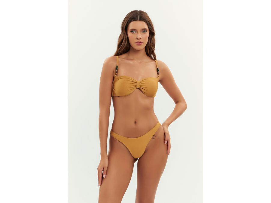 TOP CARAÍVA CANELADO GOLD E CALCINHA SANCHO CANELA...