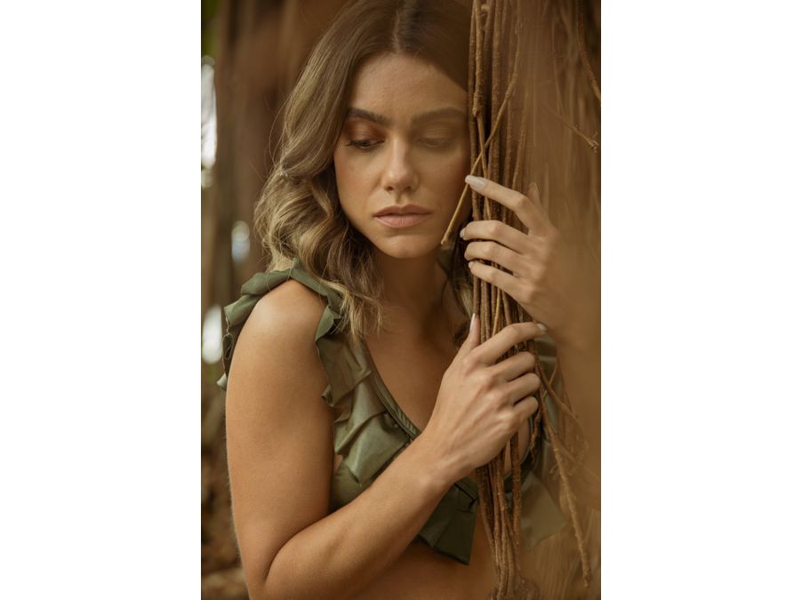 TOP CORTINÃO BABADOS CIRRÊ BOTANIC E CALCINHA RETA...