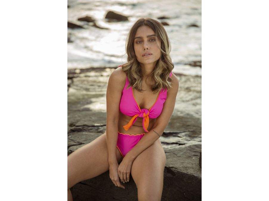 TOP AMARRADO NÓ DUPLA FACE LARANJA/ PINK E CALCINH...