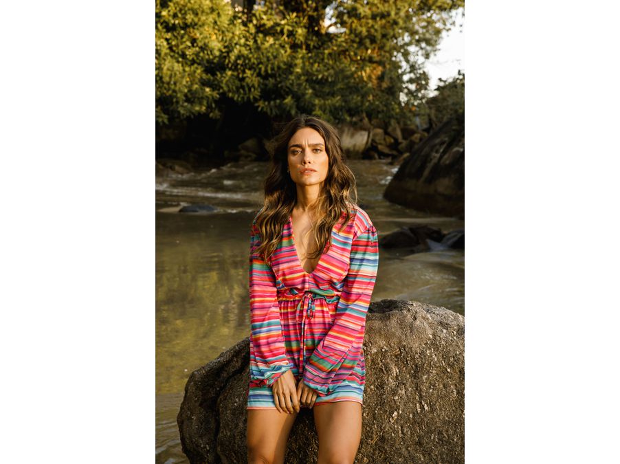 BATA CURTA MANGA LONGA LISTRADO SUNSET - 719 - Cana Caju