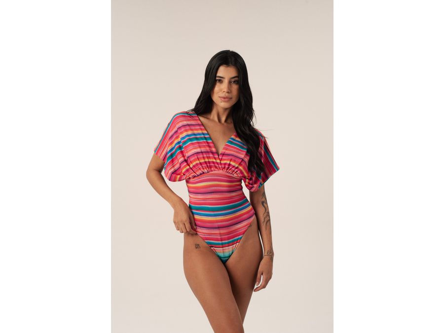 MAIÔ DRAPEADO MORCEGO LISTRADO SUNSET - 715 - Cana Caju