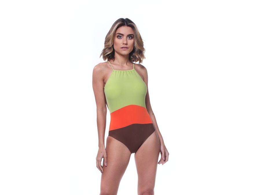 MAIÔ CROPPED TRICOLOR VERDE/MARROM/LARANJA - 132 - Cana Caju