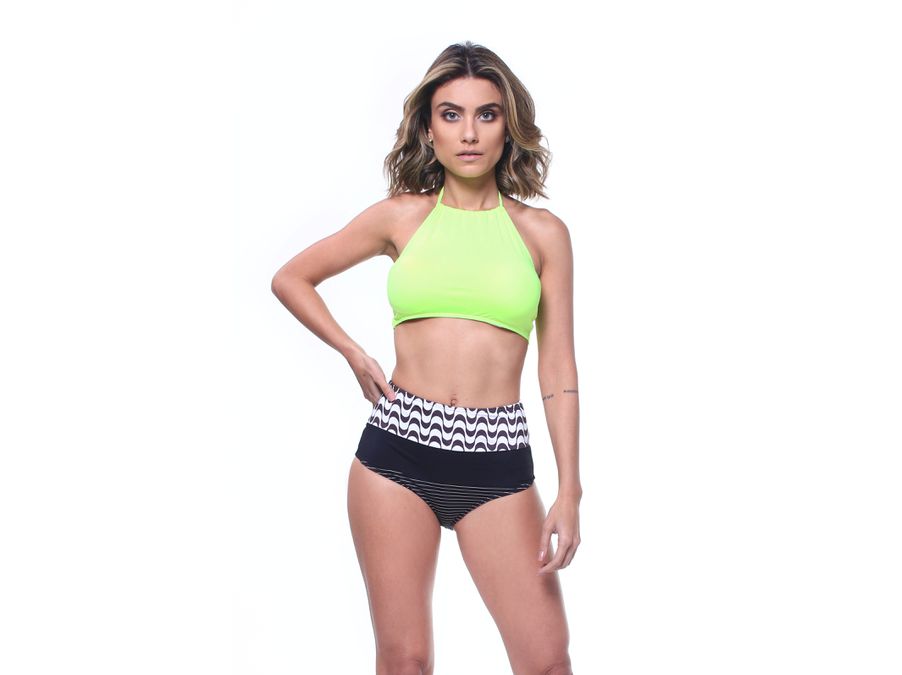 TOP CROPPED AMARELO LMÃO E CALCINHA HOT PANTS RECO...