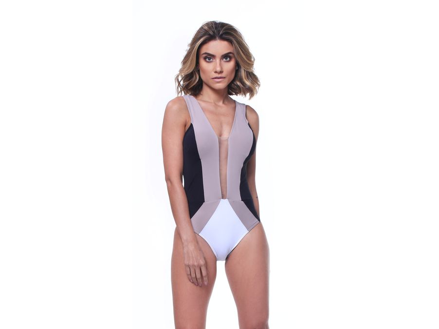 MAIÔ RECORTES DECOTE TRICOLOR NUDE/ PRETO/ BRANCO ... - Cana Caju
