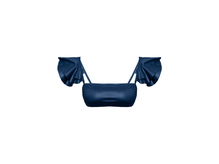 TOP FAIXA ALÇA BABADOS CIRRÊ AZUL E CALCINHA BORBO...