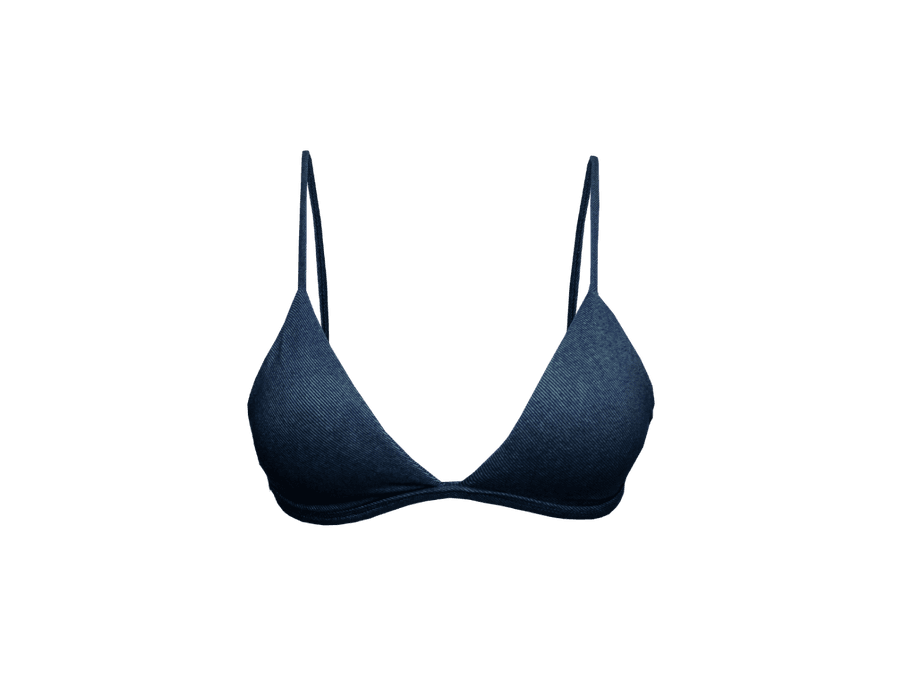 TOP TRIÂNGULO FIXO DENIM E CALCINHA CÓS LARGO DENI...