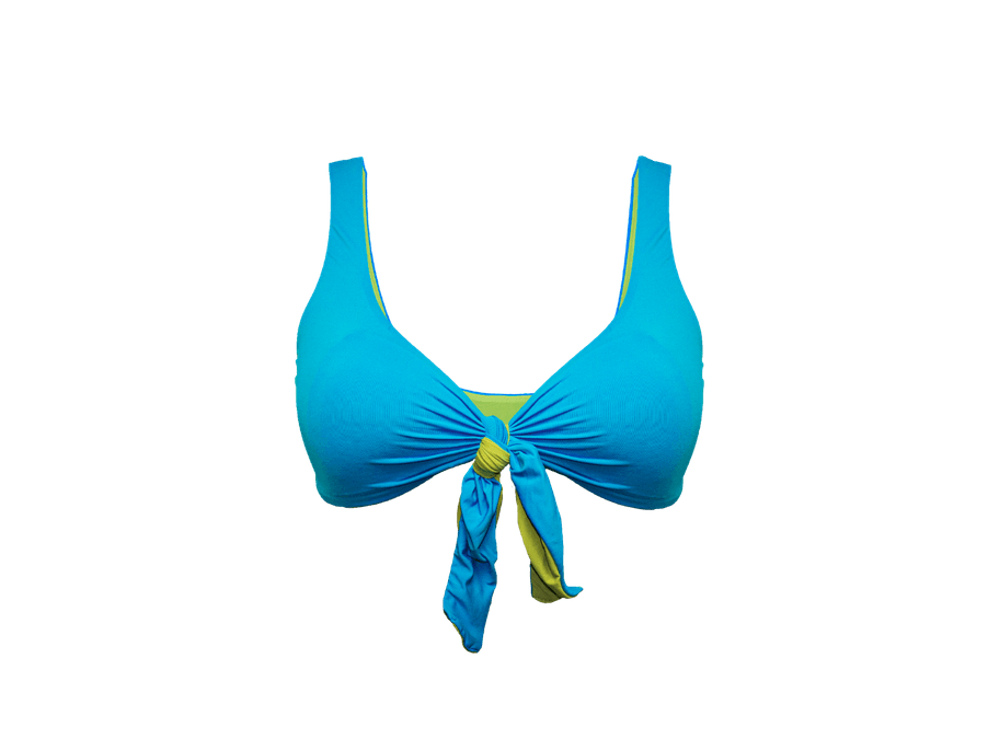TOP AMARRADO NÓ DUPLA FACE TURQUESA/ VERDE ABACATE...