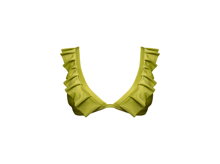 TOP CORTINÃO BABADOS CIRRÊ PISTACHE E CALCINHA RET...