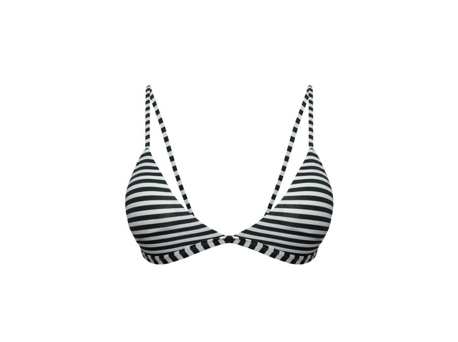 TOP TRIÃNGULO FIXO LISTRADO PRETO BRANCO E CALCINH...