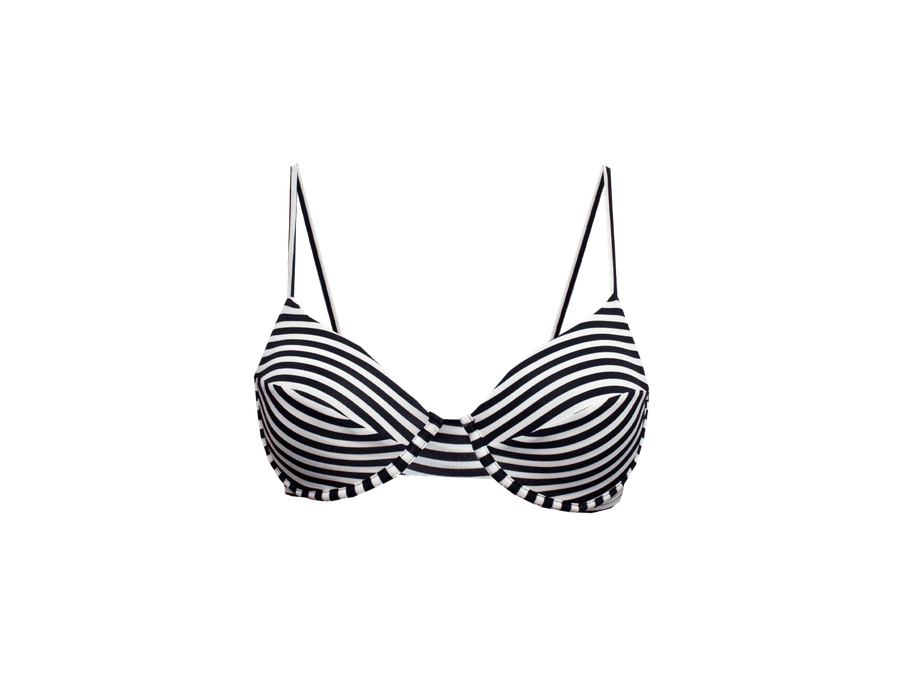 TOP MEIA TAÇA ARO LISTRADO PRETO BRANCO E CALCINHA...